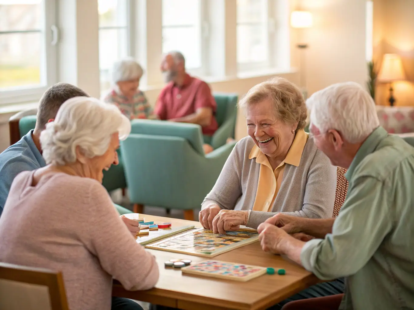 A group of club members socializing and enjoying refreshments during a break at a bridge event.